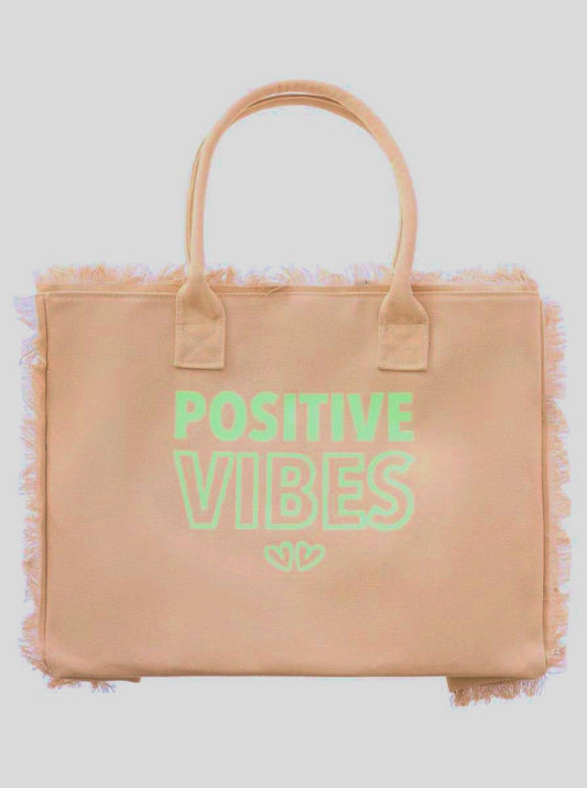 💕 Zwillingsherz Tasche Shopper "Positive Vibes" Canvas XXL Limited Edition Beige