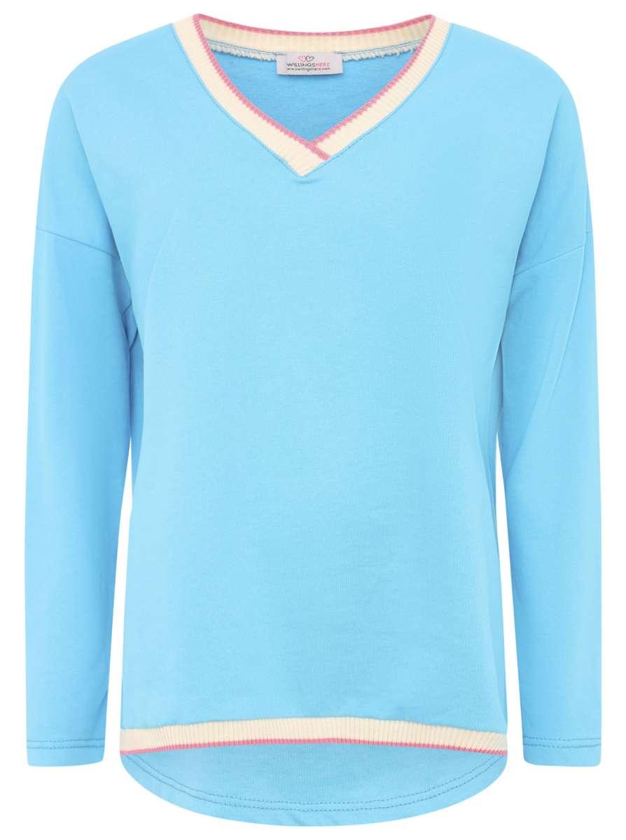 💕 Zwillingsherz Sweatshirt V-Neck Pullover "Neon Kante" Sweater Türkis