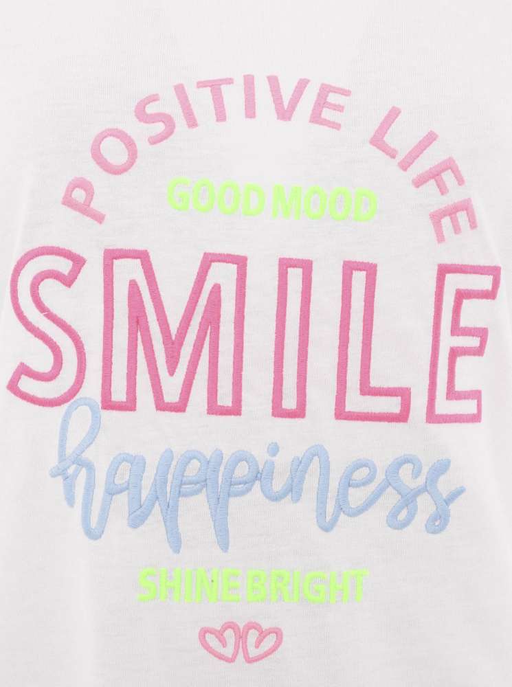 💕 Zwillingsherz T-Shirt "Smile Happiness" Weiß Pink