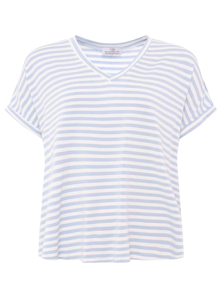 💕 Zwillingsherz Shirt "Maritime Streifen" Viskose Hellblau