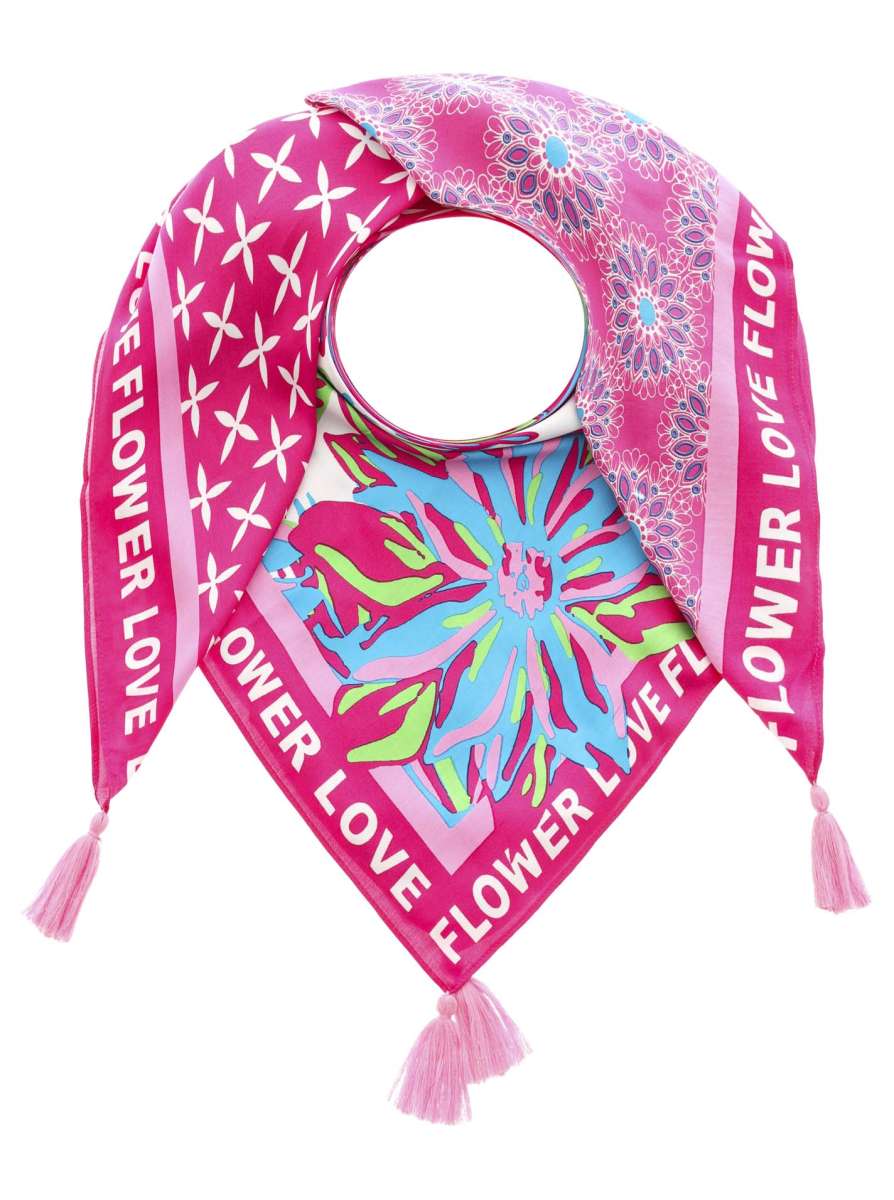 💕 Zwillingsherz Dreieckstuch "Flower Love" Neonpink Viereck Bambus nachhaltig organic