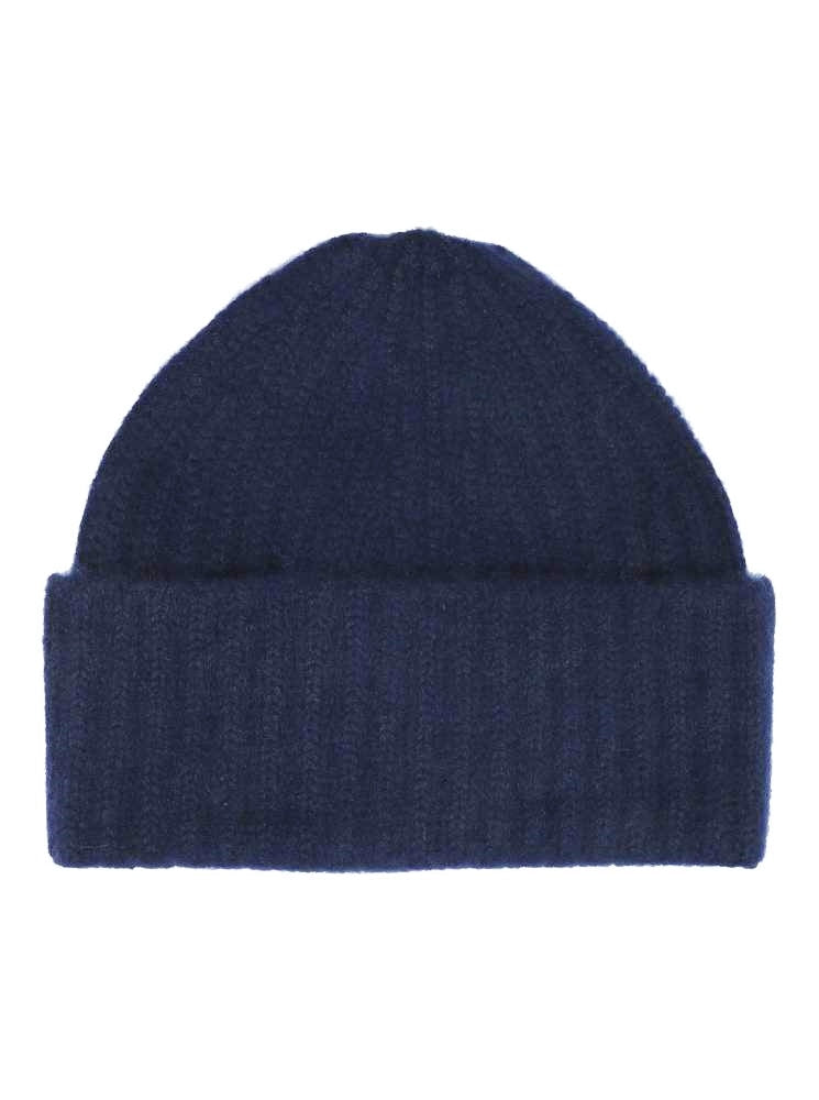 💕 Zwillingsherz Mütze Ribbon Beanie Herren "Luxus" 100 % Kaschmir Gerippt Navy